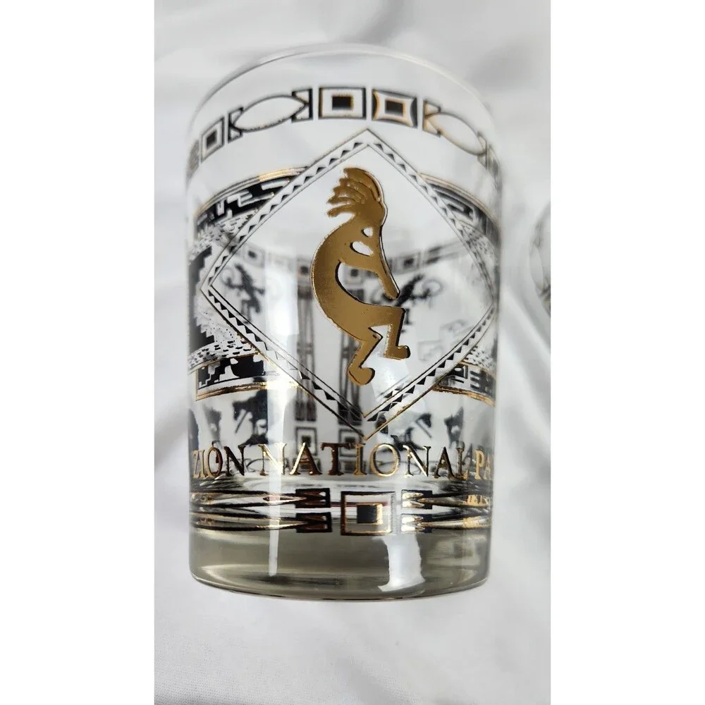 ZION UTAH NATIONAL PARK  Glass Set Kokopelli, Thunderbird,Bear,Native American